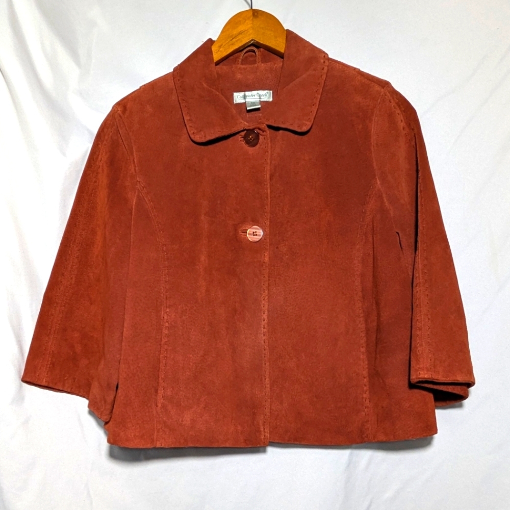 Women's Coldwater Creek Burnt Orange Suede Blazer/Jacket Cropped Swing |M Petite